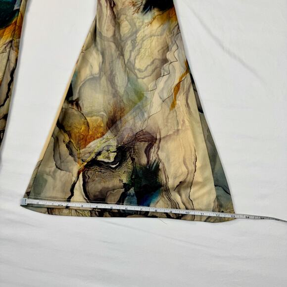 Blanc Abstract Mesh Flare Pants Large Earth Tone Sheer Print Y2K Art Girl Indie - Picture 4 of 14